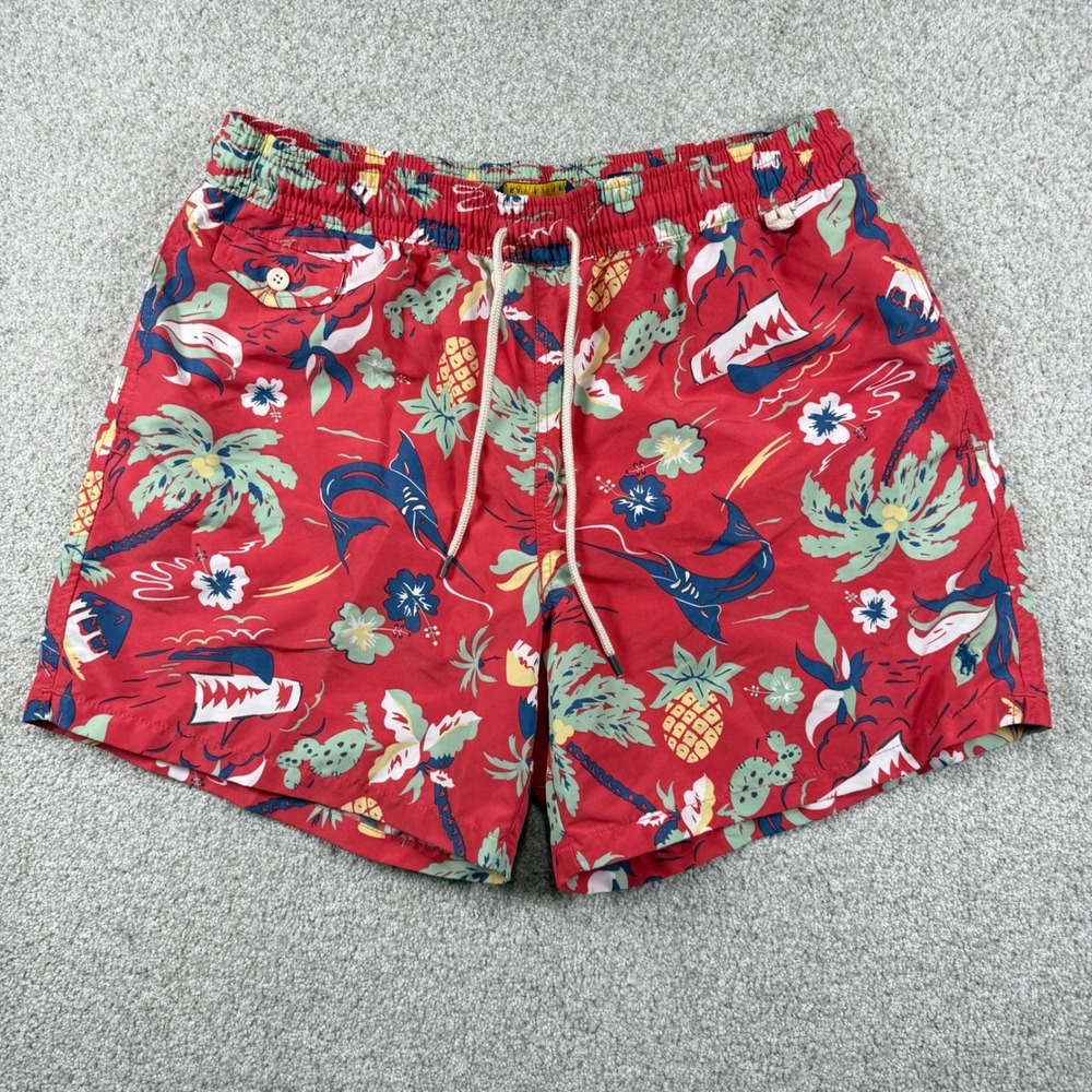 Polo Ralph Lauren Swim Trunks Mens XL Red Tropical Hawaiian Shark‎ Palm Tree